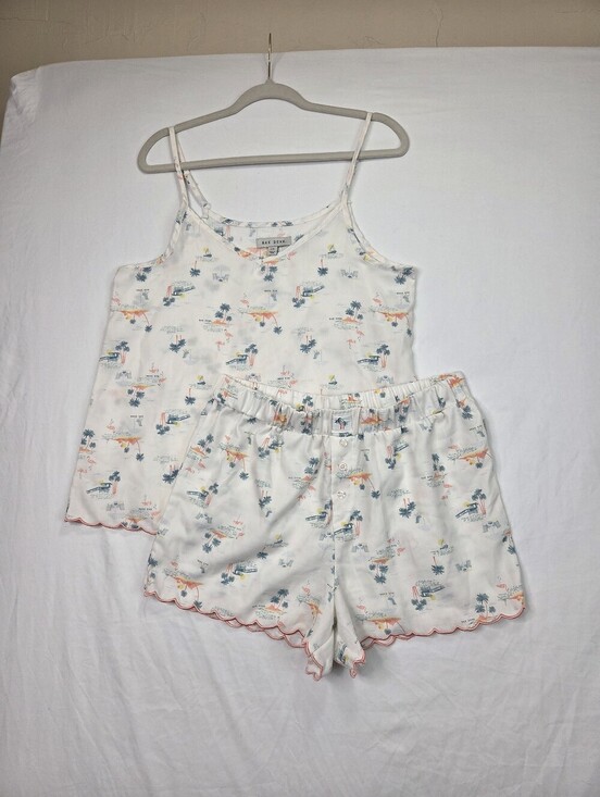 Rae Dunn Other - Rae Dunn Beach Print Pajama Set Large Cami Shorts Scalloped Trim Sleepwear